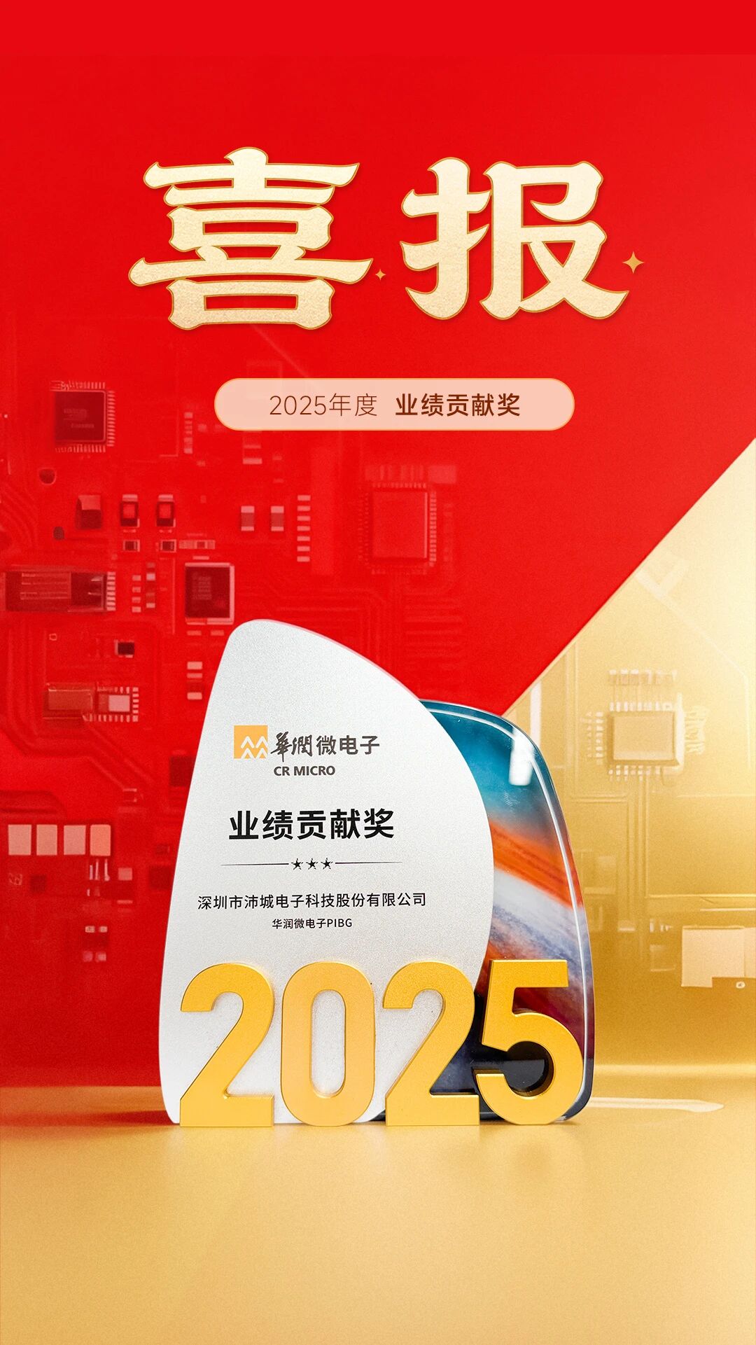喜讯 | 沛城科技荣获华润微电子2025年度“业绩贡献奖”